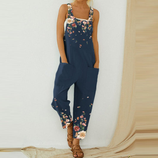 Ladies Daisy Print Casual Jumpsuit