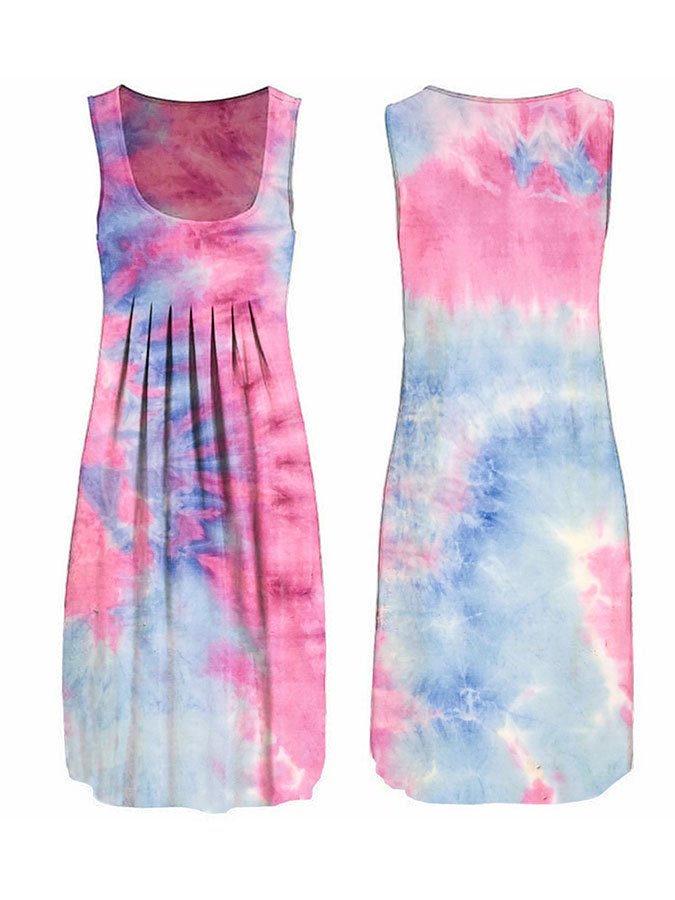 Sleeveless Printed Tie-Dye Dress