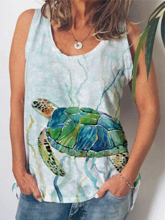 Turtle Print Casual Tank Top