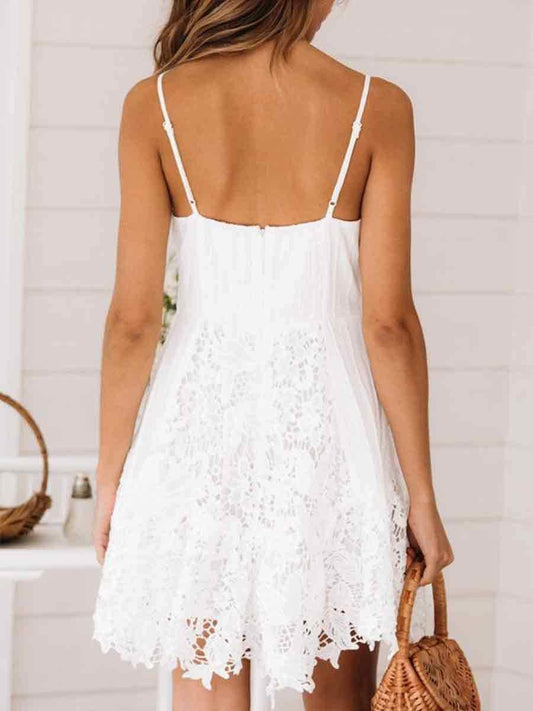 Strap V-Neck Solid Color Lace Dress