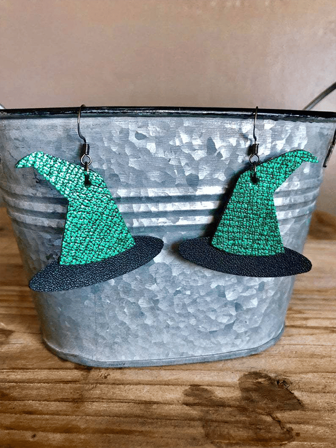 Halloween &amp; Wizard Hat Leather Earrings