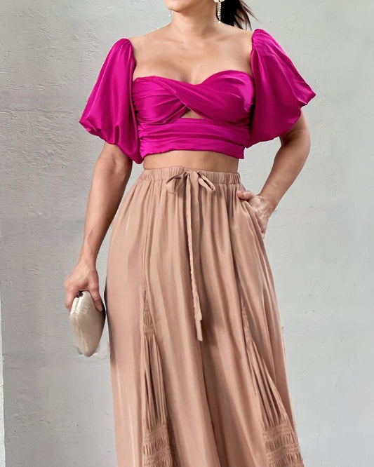 Fashion Solid Color Top & Pants Two-Piece Set