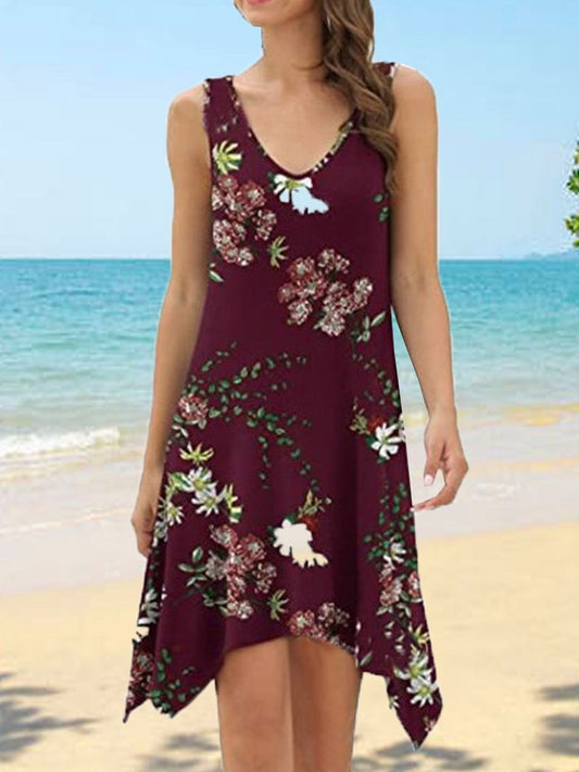 V-neck Printed Sleeveless Tank Top Dress