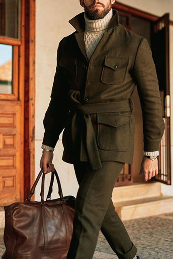 Single-breasted Mid-length Men's Stand-up Collar Woolen Trench Coat