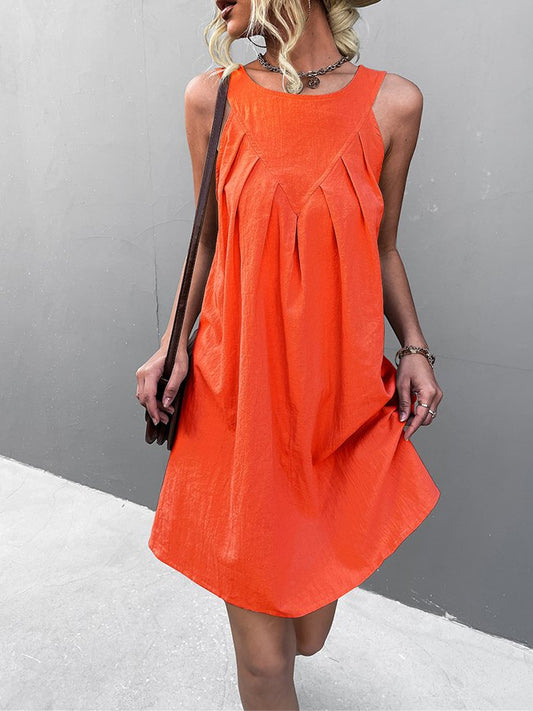 women's round neck pleated loose dress