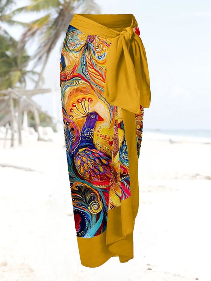Peacock Floral Print Swimsuit And Apron