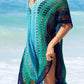 Color Block Hollow Out V Neck Cover Up