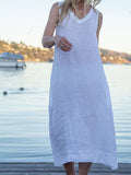 Solid Color Cotton And Linen Dress