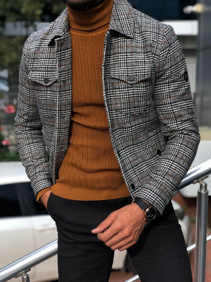 Men's Jacket Male 2021 Slim Casual Fashion Autumn Plaid Men's Outer Jacket
