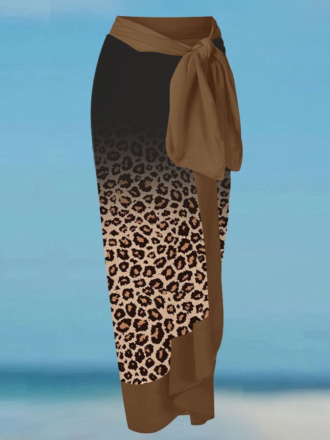 Leopard Gradient Print Swimsuit Set