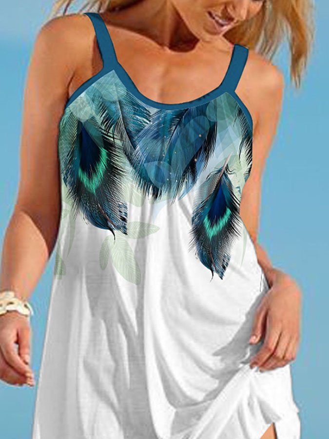Feather-Print Panelled Slip Dress