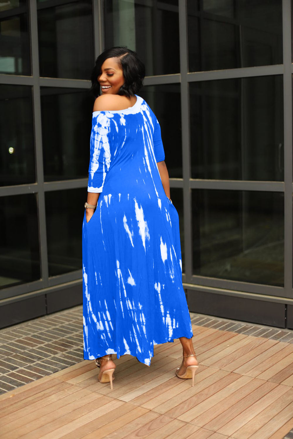 Loose Graffiti Tie-Dye Pocket Midi Dress