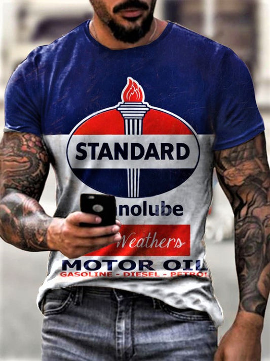 Mens Retro Moto Tin Logo Printed T-shirt