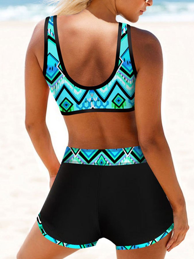 Sexy Split Pocket Vest High Waist Boxer Swimsuit