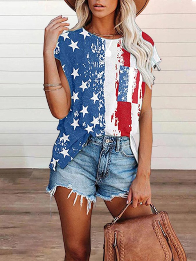 Women's Flag Print Casual Tee Shirt