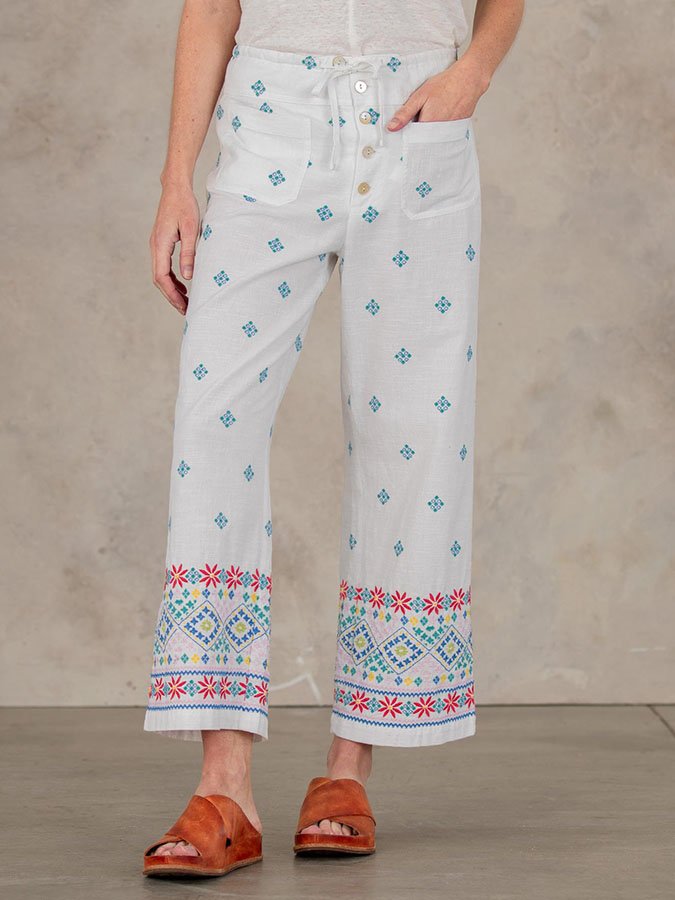 Vintage Print Pocket Trousers