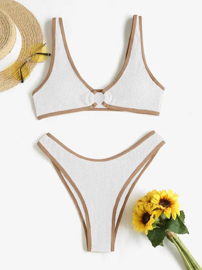 Simple and fashionable color contrast wrapped bubble cloth sexy bikini