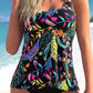 Wide Strap Floral Print Black Tankini Set
