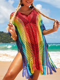 Women's Casual Loose Rainbow Hollow Beach Blouse