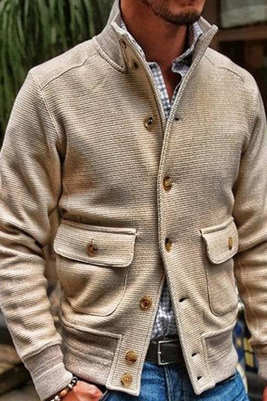 Stand Collar Solid Color Casual Top Jacket