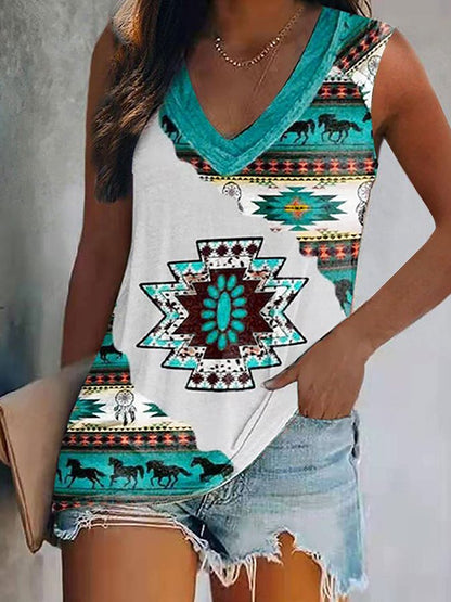 Ethnic Print V-Neck Vest