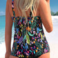 Wide Strap Floral Print Black Tankini Set