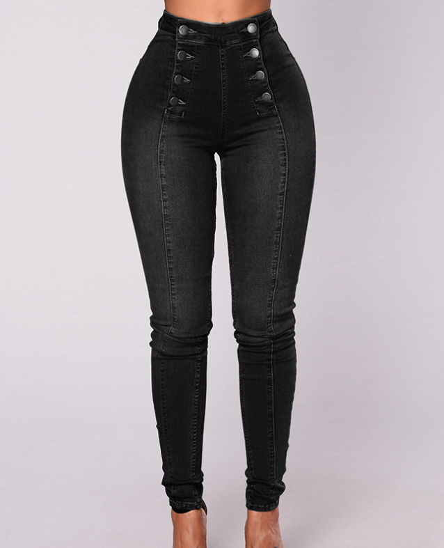 Double Breasted High Waist Skinny Jeans