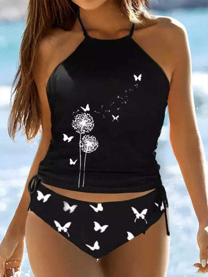 Dandelion Butterfly Print Sling Swimsuit Set