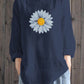 Ladies Cotton Linen Daisy Print Casual Irregular Hem Shirt