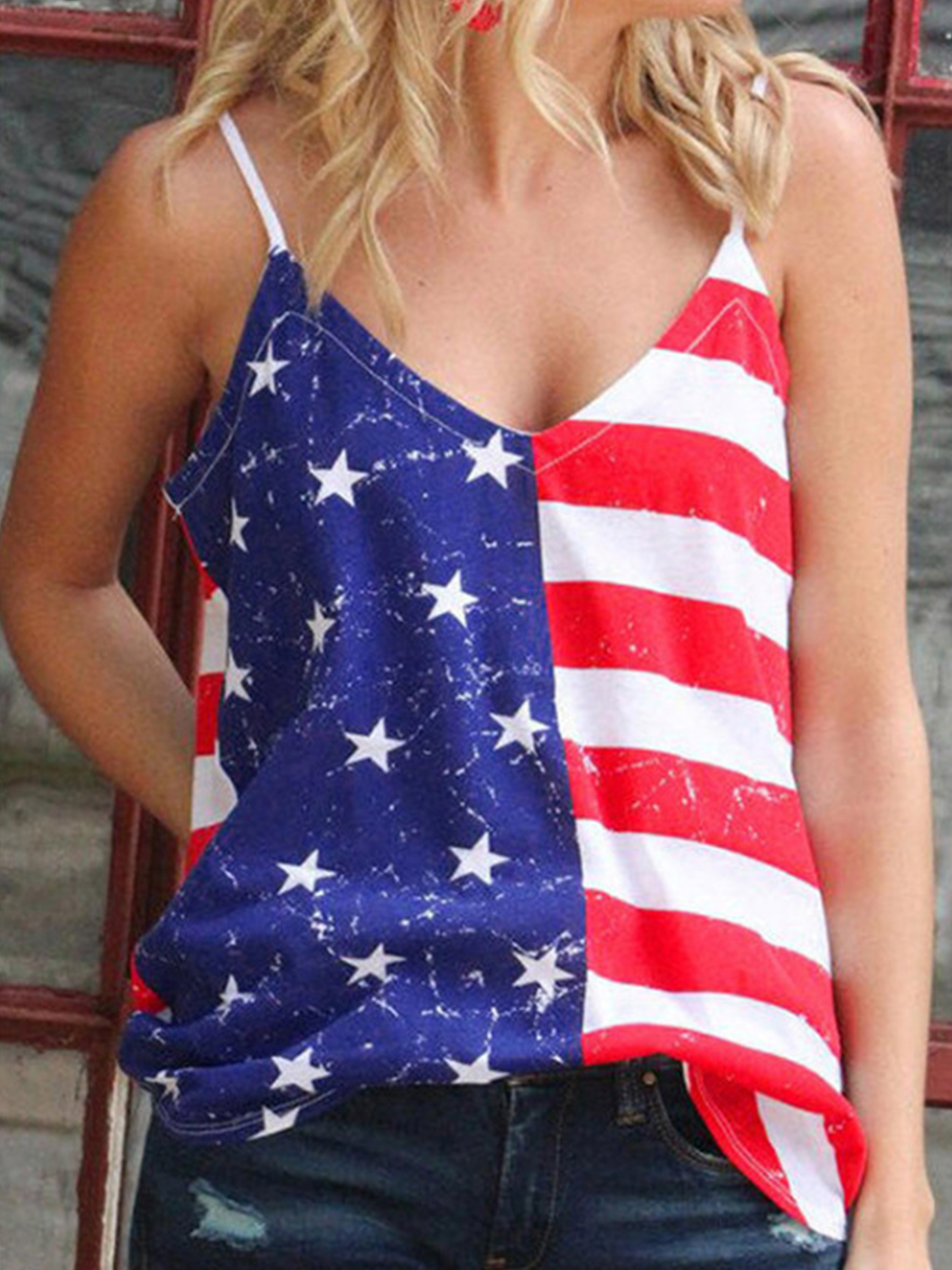 Women's Flag Print Crew Neck Tank Top