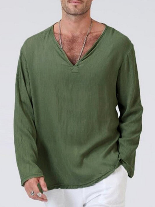 Men's Cotton Linen V-Neck T-Shirt