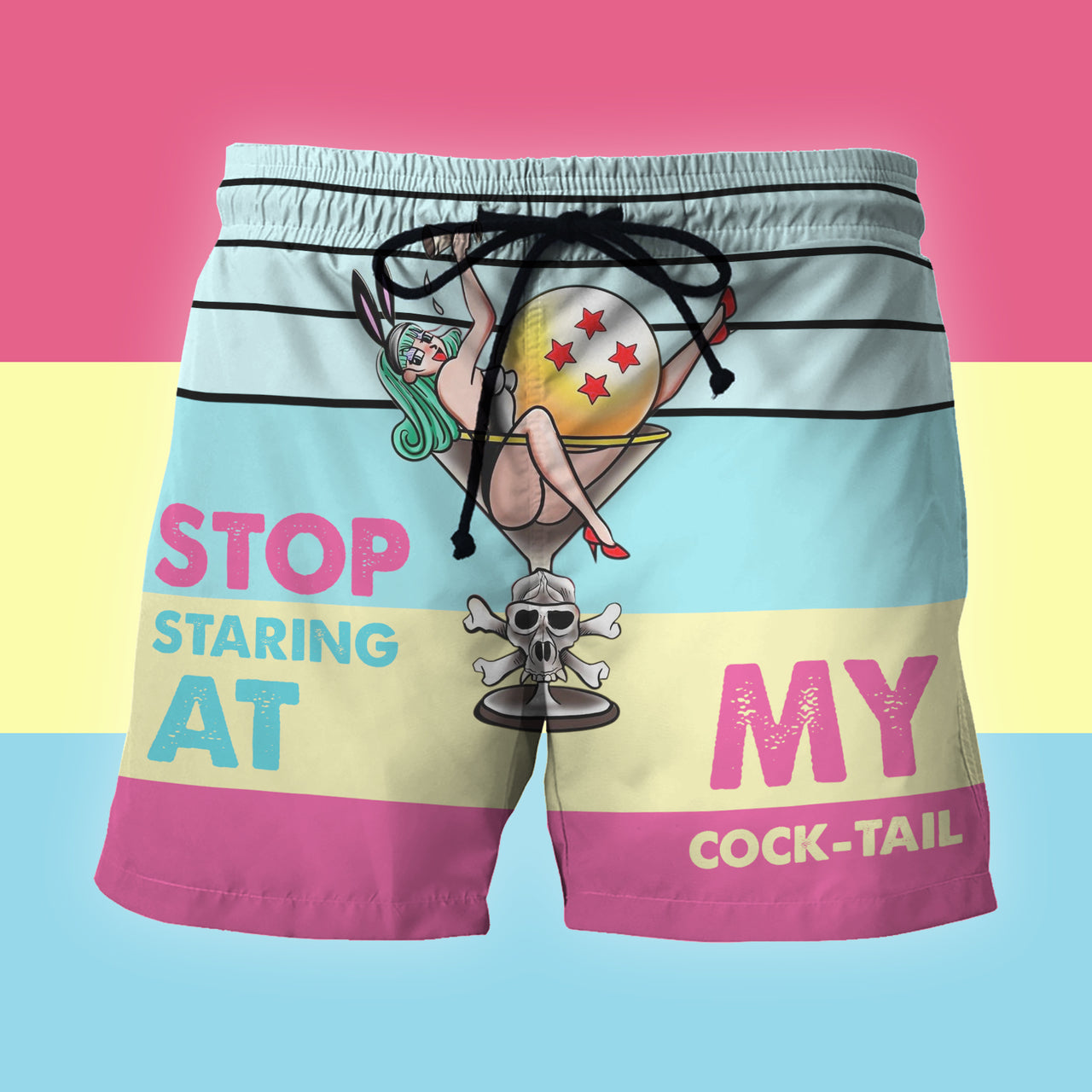 Stop Staring At My Cock-Tail Custom Beach Shorts - Swim Trunks