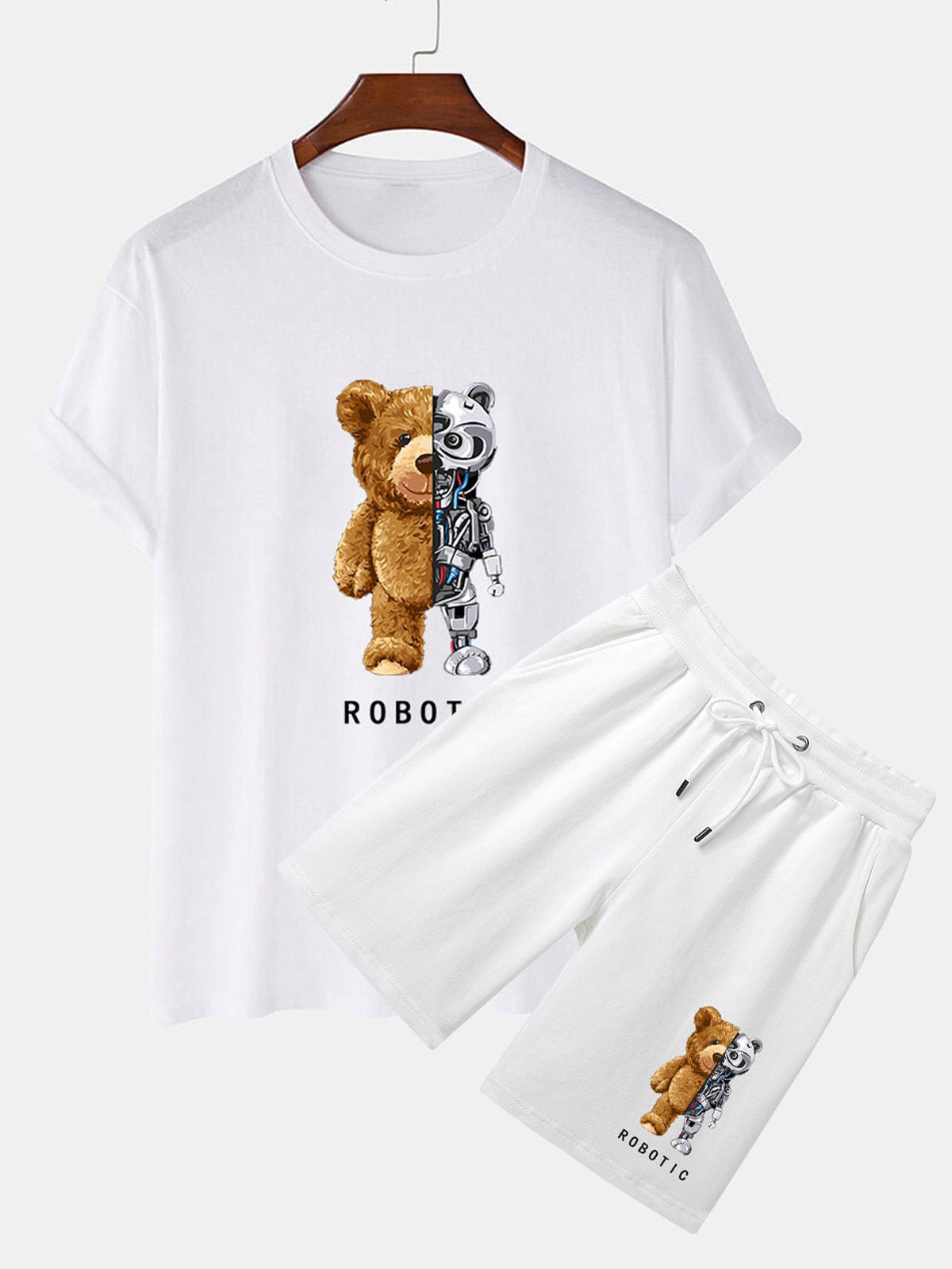 Robot Bear Print T-Shirt & Shorts