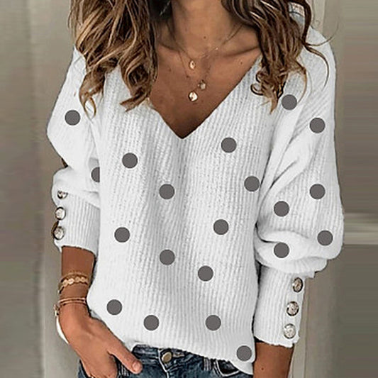 Youthful V-Neck Polka Dot Sweater