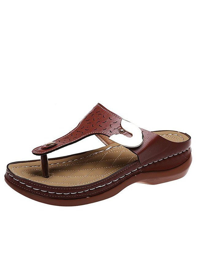 Cutout Metal Button Flip-Flops