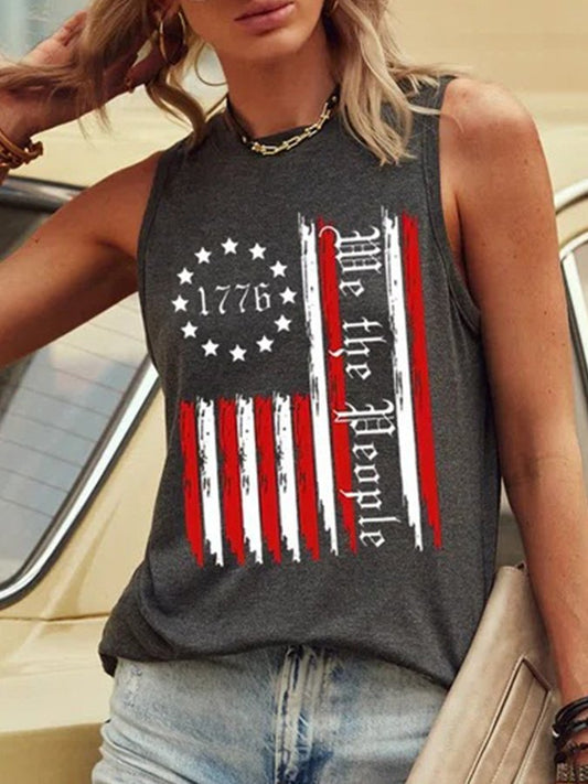 Women's Flag Letter Print Crew Neck Tank Top