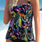 Wide Strap Floral Print Black Tankini Set