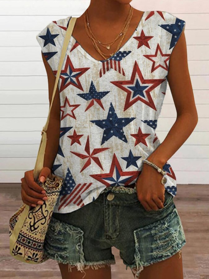 Women's Americana Stars Print V-Neck Tee