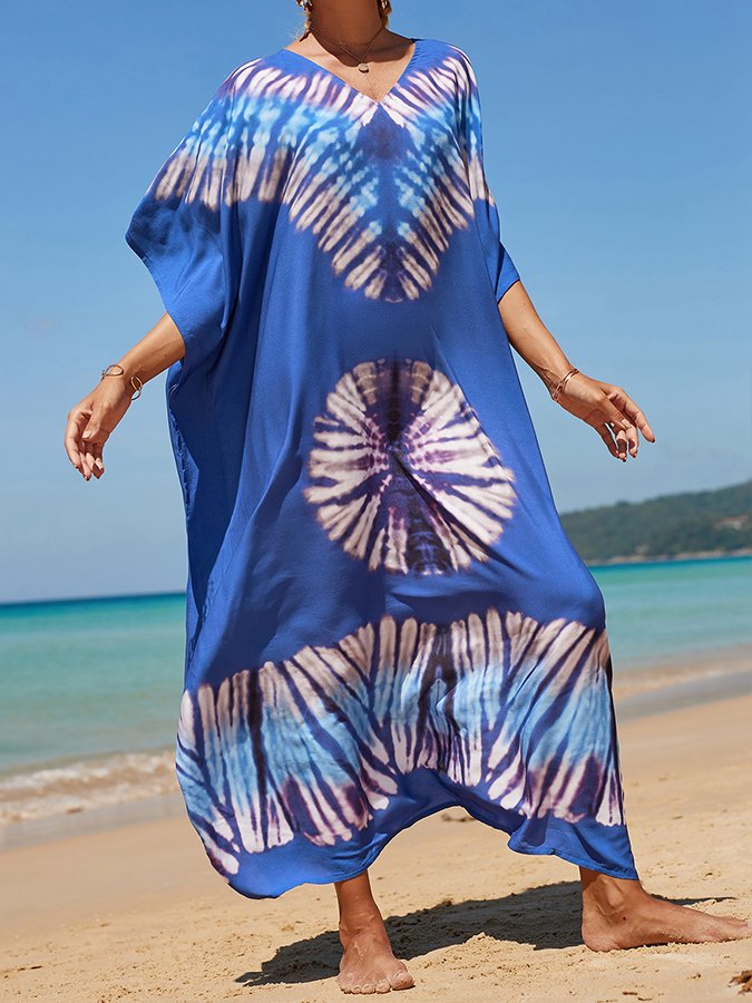 Ladies Spring Summer Beach Resort Style Loose Print Dress