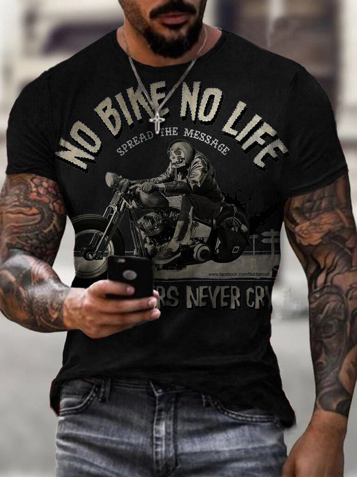 Mens Retro Motorcycle Riding Printed T-shirt