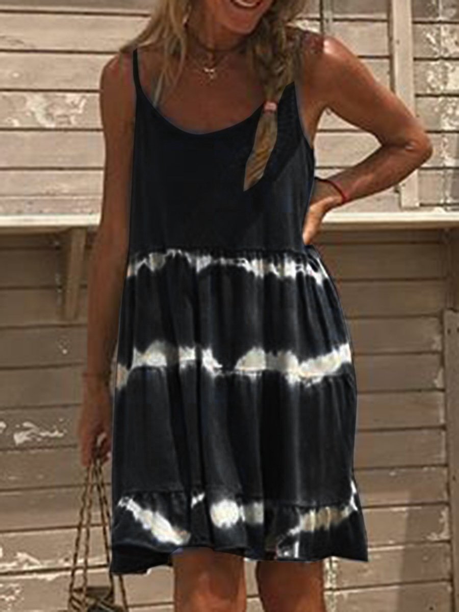 Tie-dye Sling Solid Color Dress