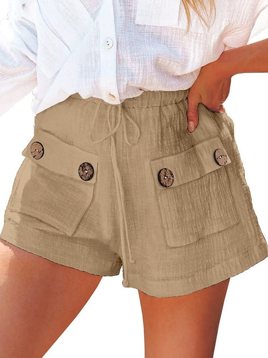Large Pocket Solid Color Cotton Linen Casual Shorts