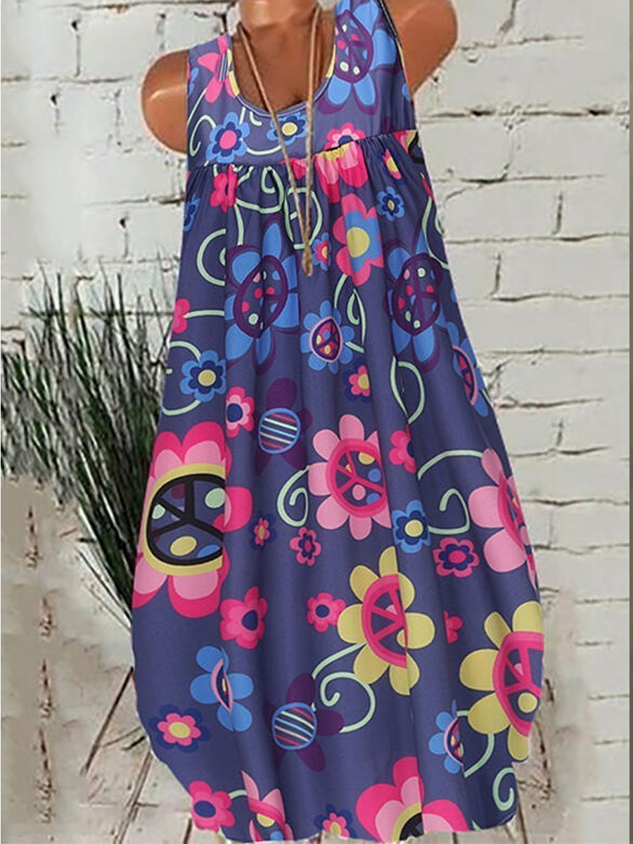 Sleeveless Round Neck Printed Dress