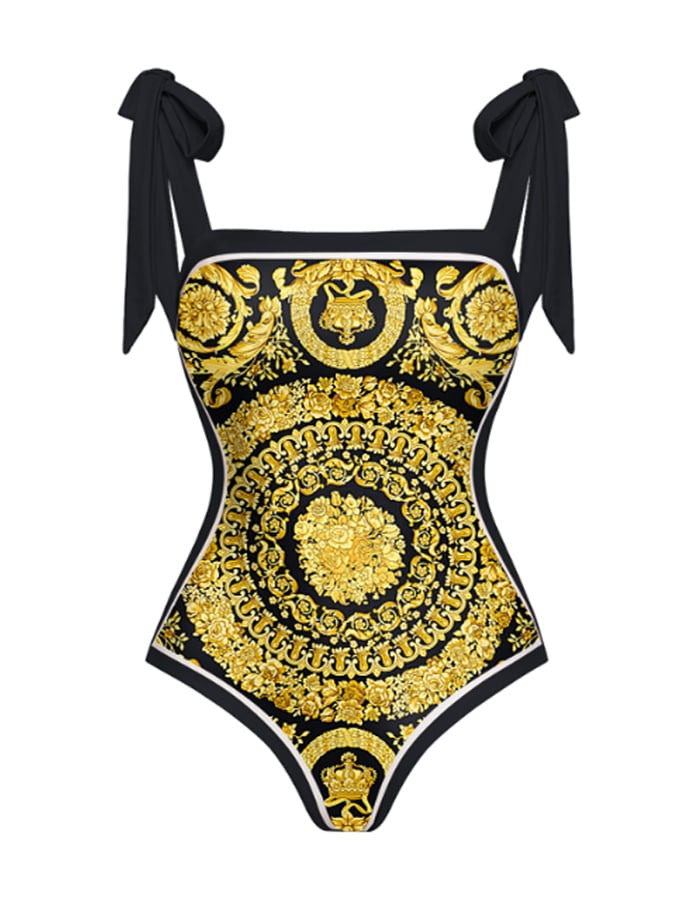 Bowknot Tie-shoulder One Piece Swimsuit and Sarong
