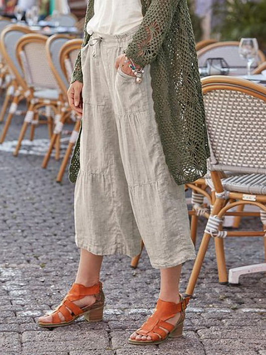 Women's Solid Linen Casual Wide Leg Pants