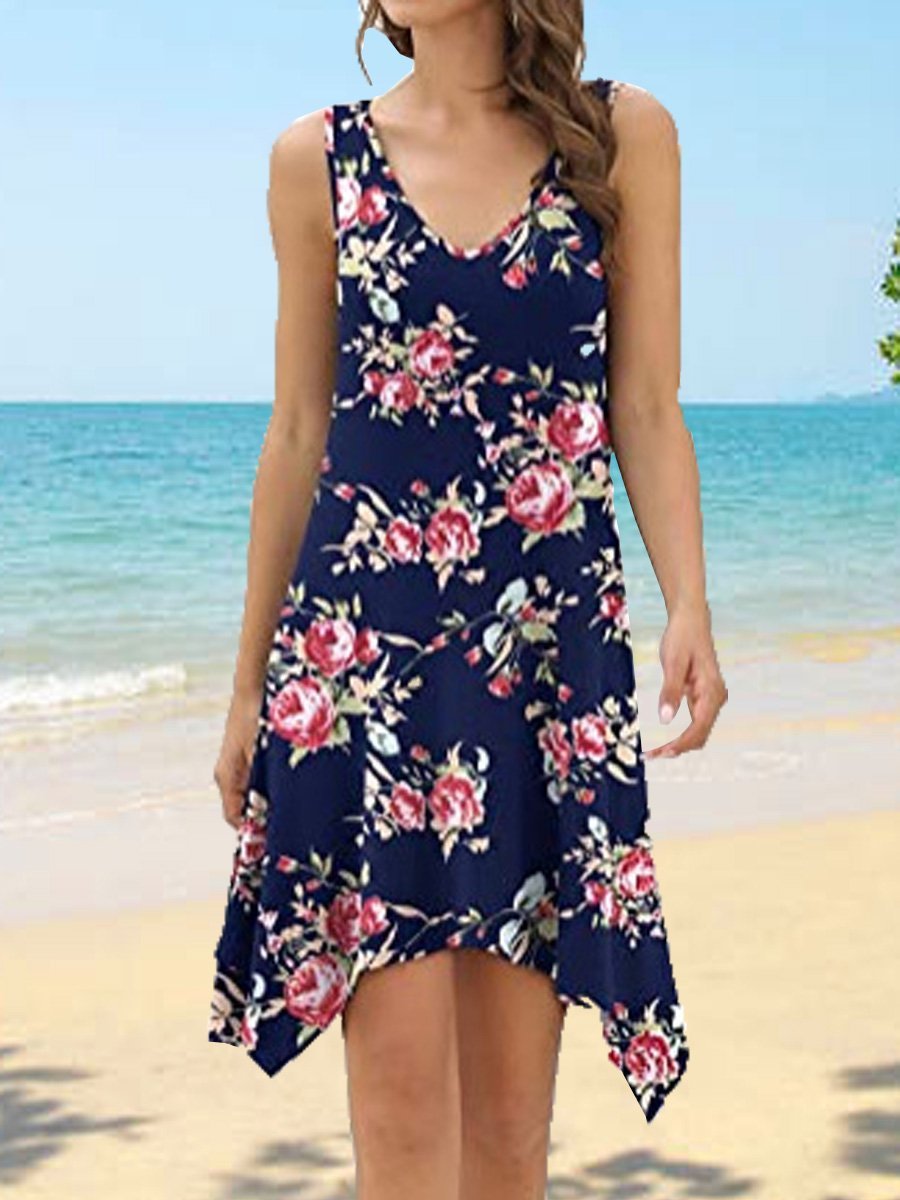 V-neck Printed Sleeveless Tank Top Dress