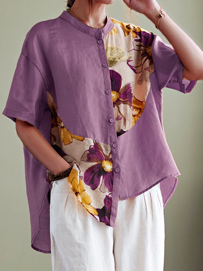 Women's Cotton Linen Print Stitched Shirt