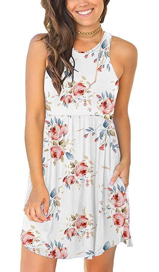 Sunflower Print Round Neck Pocket Dress