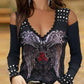 Punk Wings Print V-neck Off Shoulder Blouse