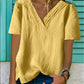 Women's Big V Neck Short Sleeve Hem Bifurcated Multi-layer Collar Pleated T-Shirt Top